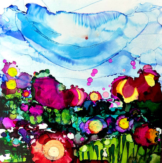 Stéphanie H. Oeuvre original - Techniques mixtes 12x12 Le printemps qui se lève