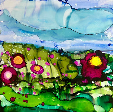 Stéphanie H. Oeuvre original - Techniques mixtes 12x12 Les plaines apaisantes