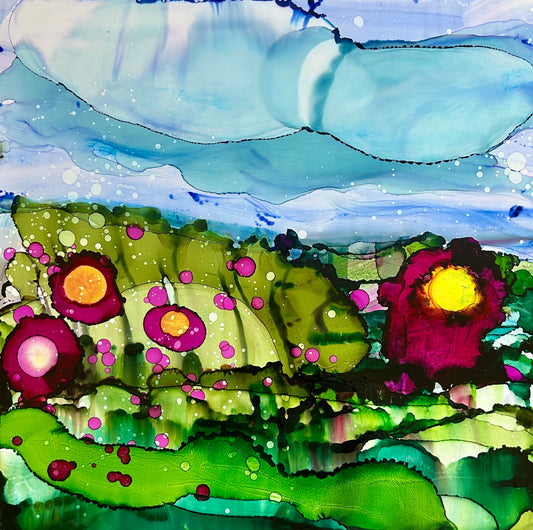 Stéphanie H. Oeuvre original - Techniques mixtes 12x12 Les plaines apaisantes