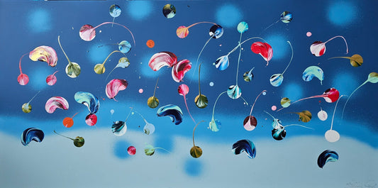 Stéphanie Rivet Oeuvre original - Peinture 30x60 Blue Garden