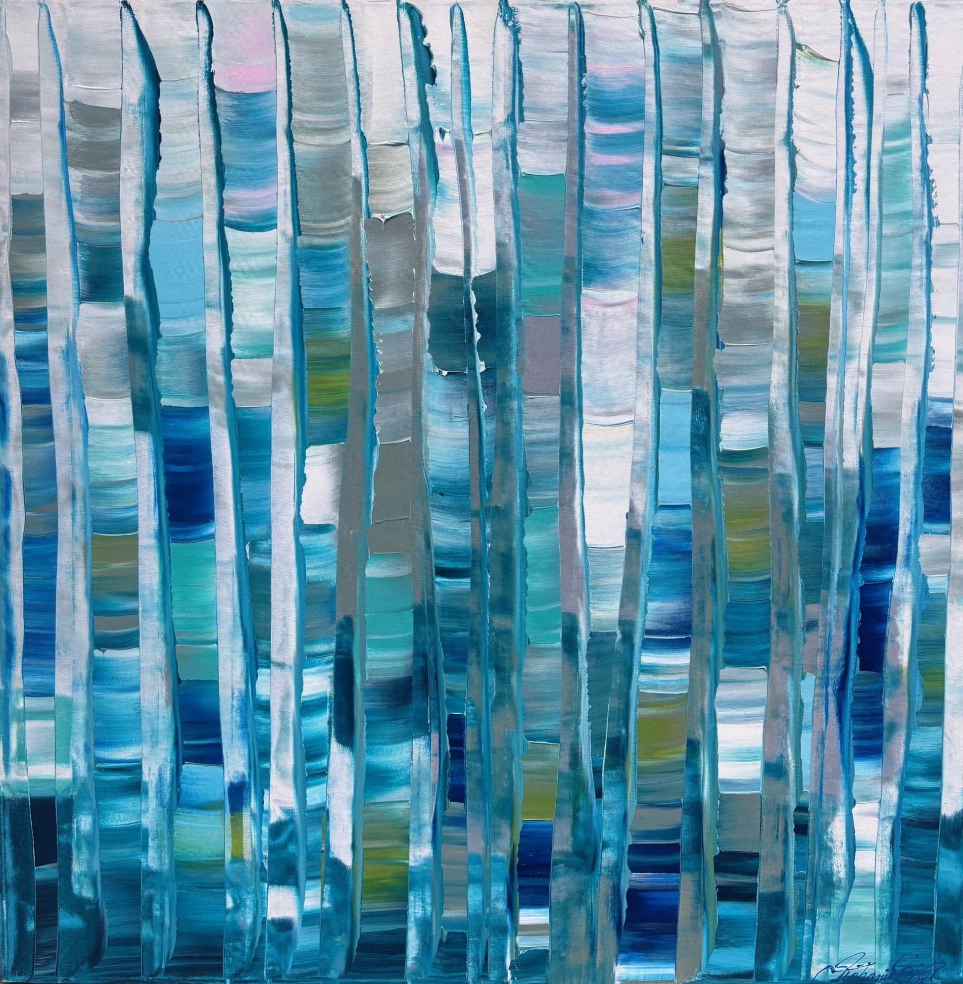 Stéphanie Rivet Oeuvre original - Peinture 36x36 Blue Green Forest