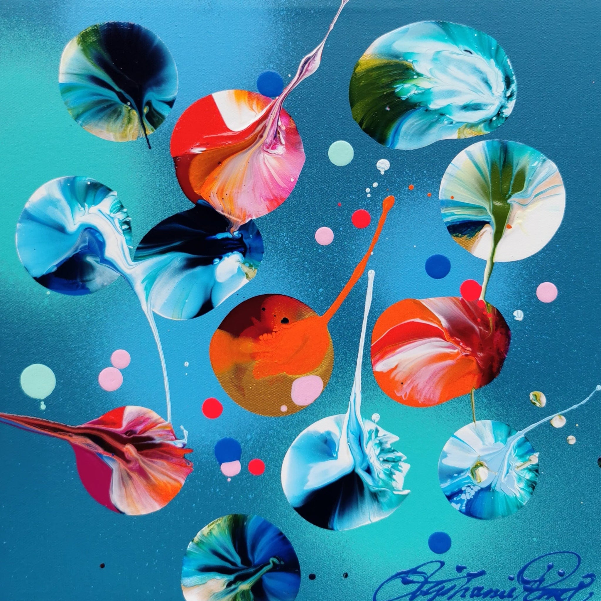 Stéphanie Rivet Oeuvre original - Peinture 12x12 Deep Turquoise 1