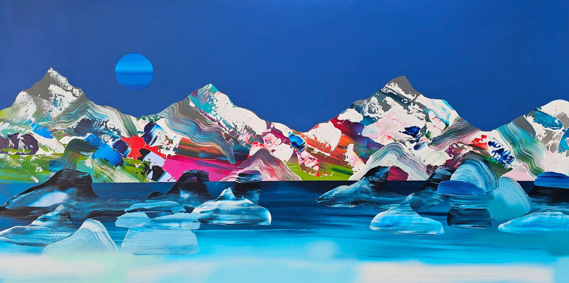 Stéphanie Rivet Oeuvre original - Peinture 30x60 Paysage onirique 1725