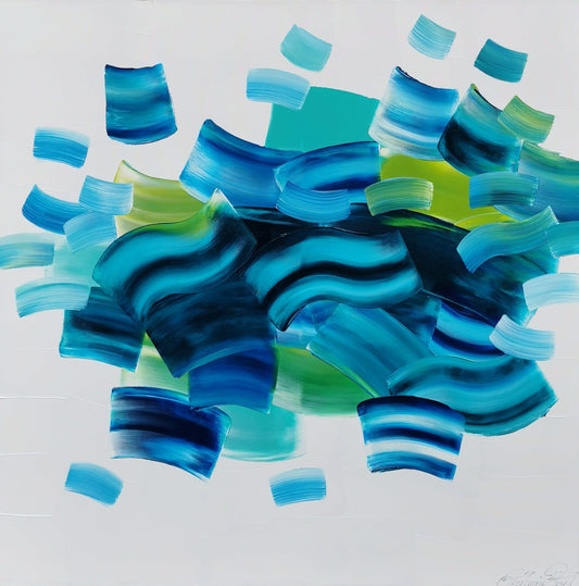 Stéphanie Rivet - Studio Oeuvre original - Peinture 36x36 Flow 1220 - Blue Green