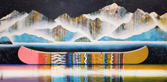 Sylvain Leblanc Oeuvre original - Peinture 36x72 Aux abords de l’île verte