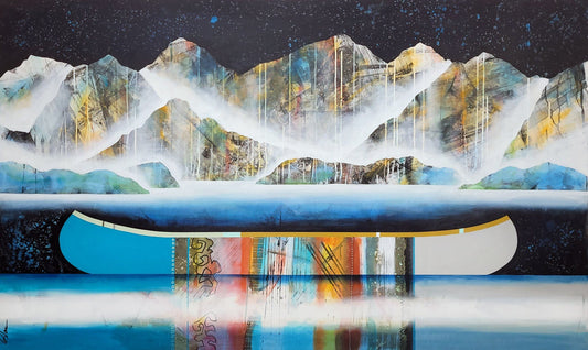Sylvain Leblanc Oeuvre original - Peinture 36x60 Viens voir les montagnes