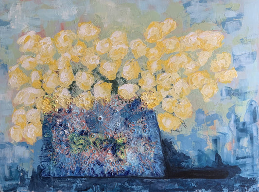 Sylvie Lajoie Oeuvre original - Peinture 30x40 Fleurs et dentelles