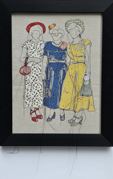 Sylvie Lajoie Oeuvre original - Peinture 16x12 Jacqueline, Berthe et Laurette