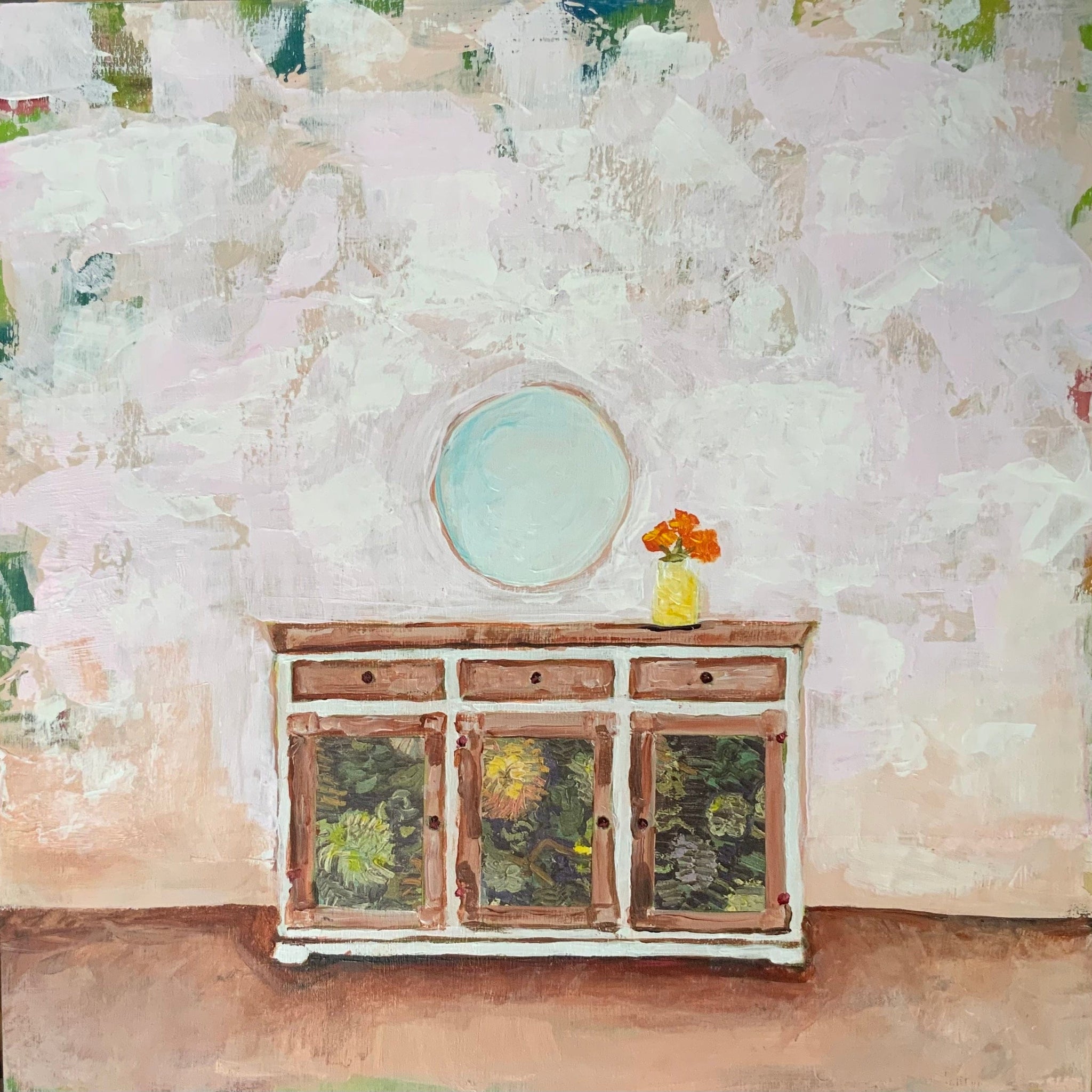 Sylvie Lajoie Oeuvre original - Peinture 12x12 Le bahut au miroir
