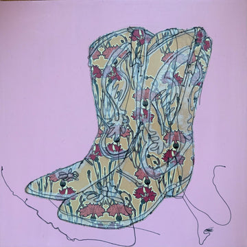 Sylvie Lajoie Oeuvre original - Peinture 16x16 Mes bottes de cowboy