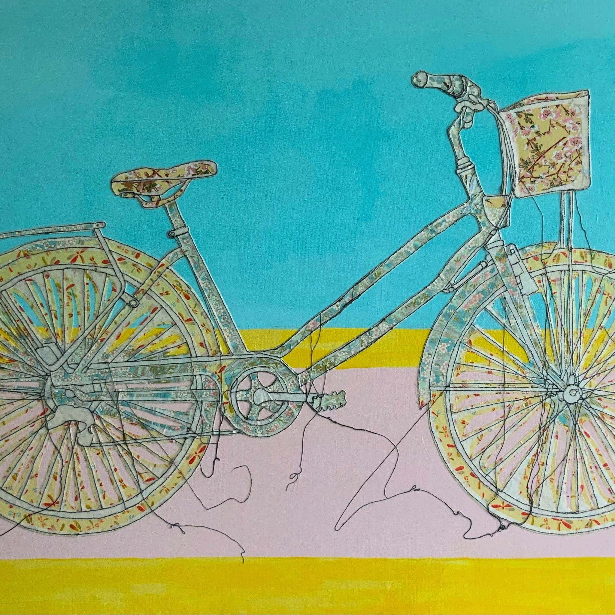 Sylvie Lajoie Oeuvre original - Techniques mixtes 30x48 Balade en vélo