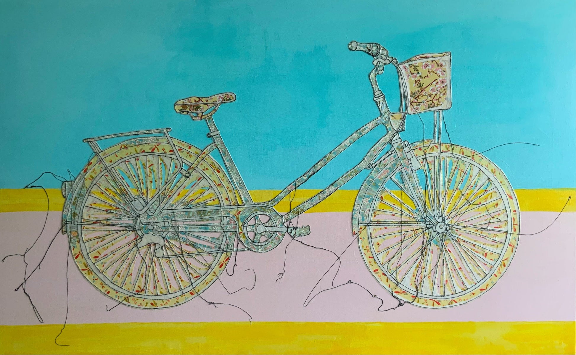 Sylvie Lajoie Oeuvre original - Techniques mixtes 30x48 Balade en vélo