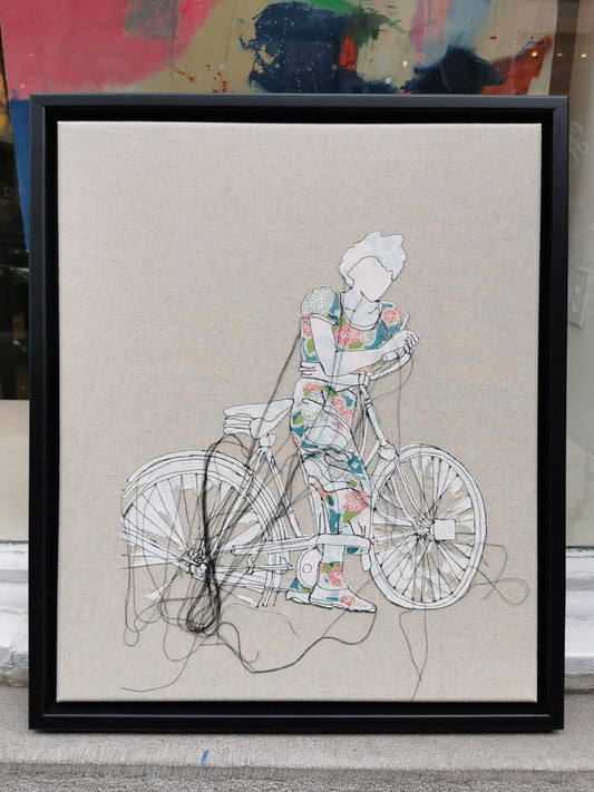 Sylvie Lajoie Oeuvre original - Techniques mixtes 24x20 La bicyclette