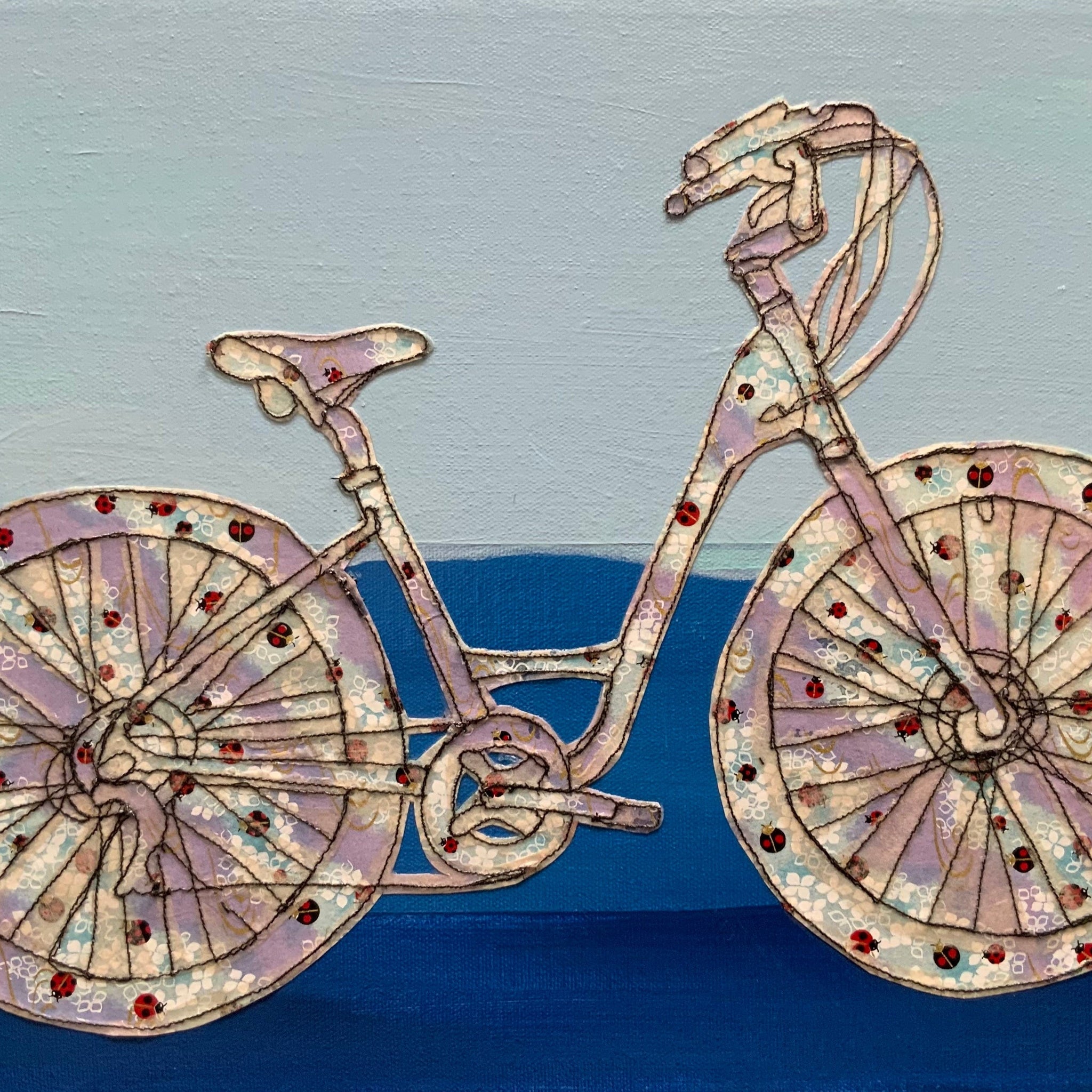 Sylvie Lajoie Oeuvre original - Techniques mixtes 12x16 La bicyclette bleue