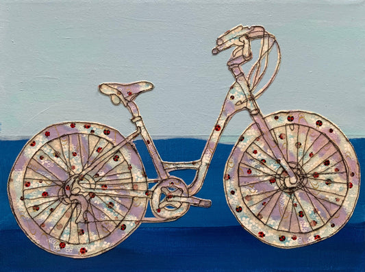 Sylvie Lajoie Oeuvre original - Techniques mixtes 12x16 La bicyclette bleue