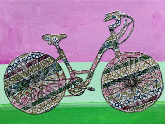 Sylvie Lajoie Oeuvre original - Techniques mixtes 12x16 La bicyclette rose