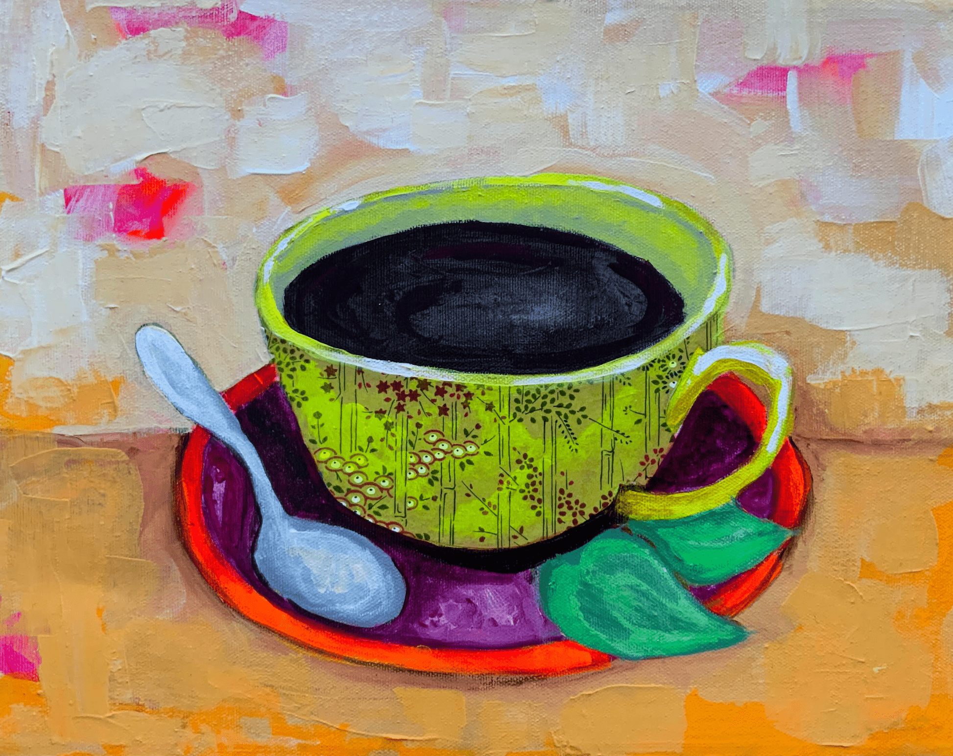 Sylvie Lajoie Oeuvre original - Techniques mixtes 11x14 Le café du matin