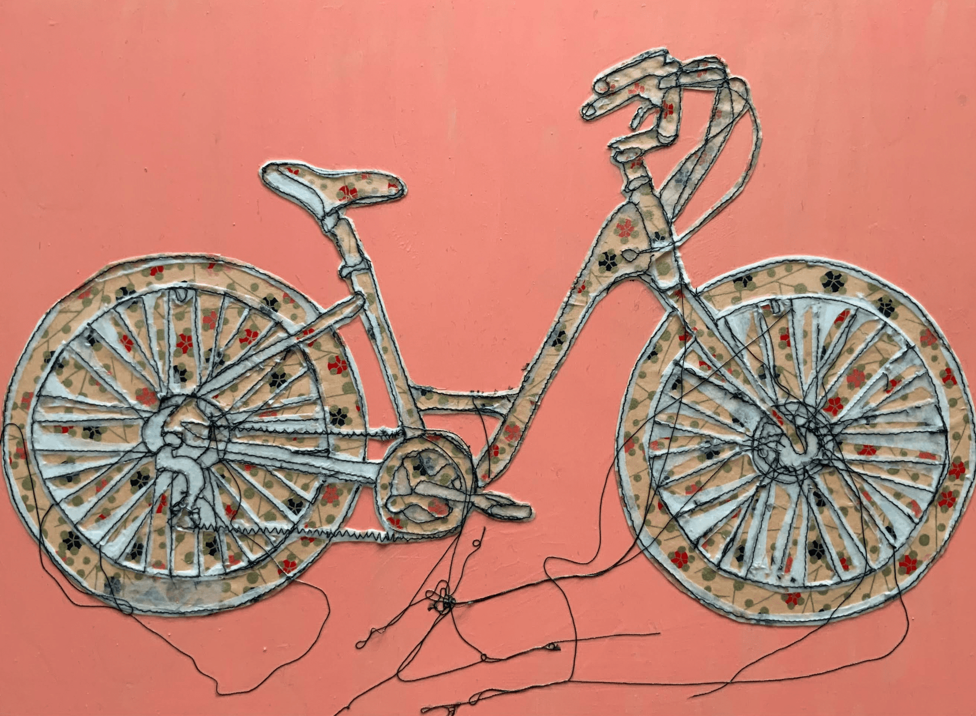 Sylvie Lajoie Oeuvre original - Techniques mixtes 12x16 Petit vélo