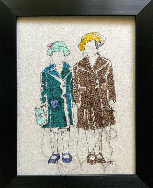 Sylvie Lajoie Oeuvre original - Techniques mixtes 16x12 Petites fleurs aux chapeaux