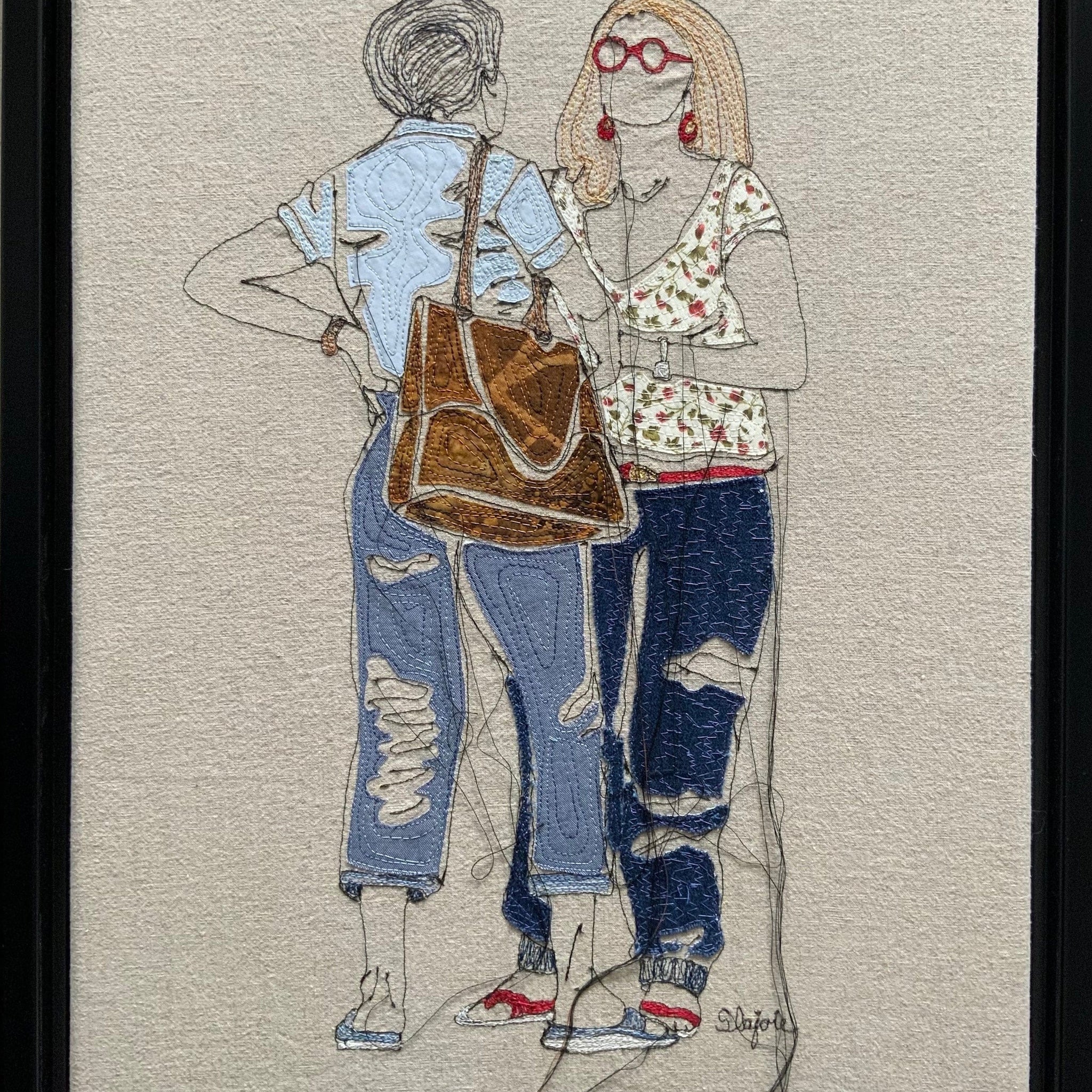 Sylvie Lajoie Oeuvre original - Techniques mixtes 20x16 Potins sur la rue Principale