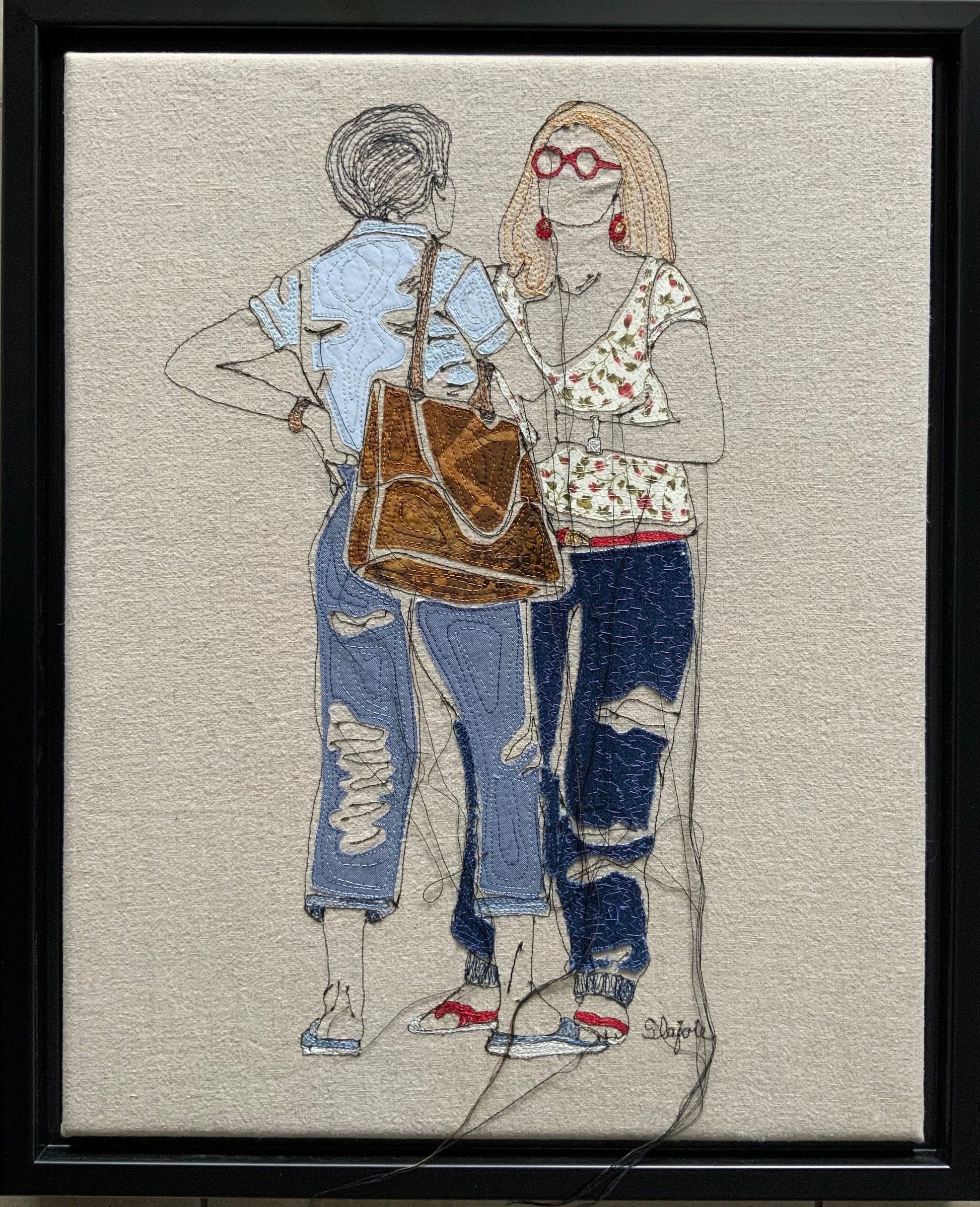 Sylvie Lajoie Oeuvre original - Techniques mixtes 20x16 Potins sur la rue Principale