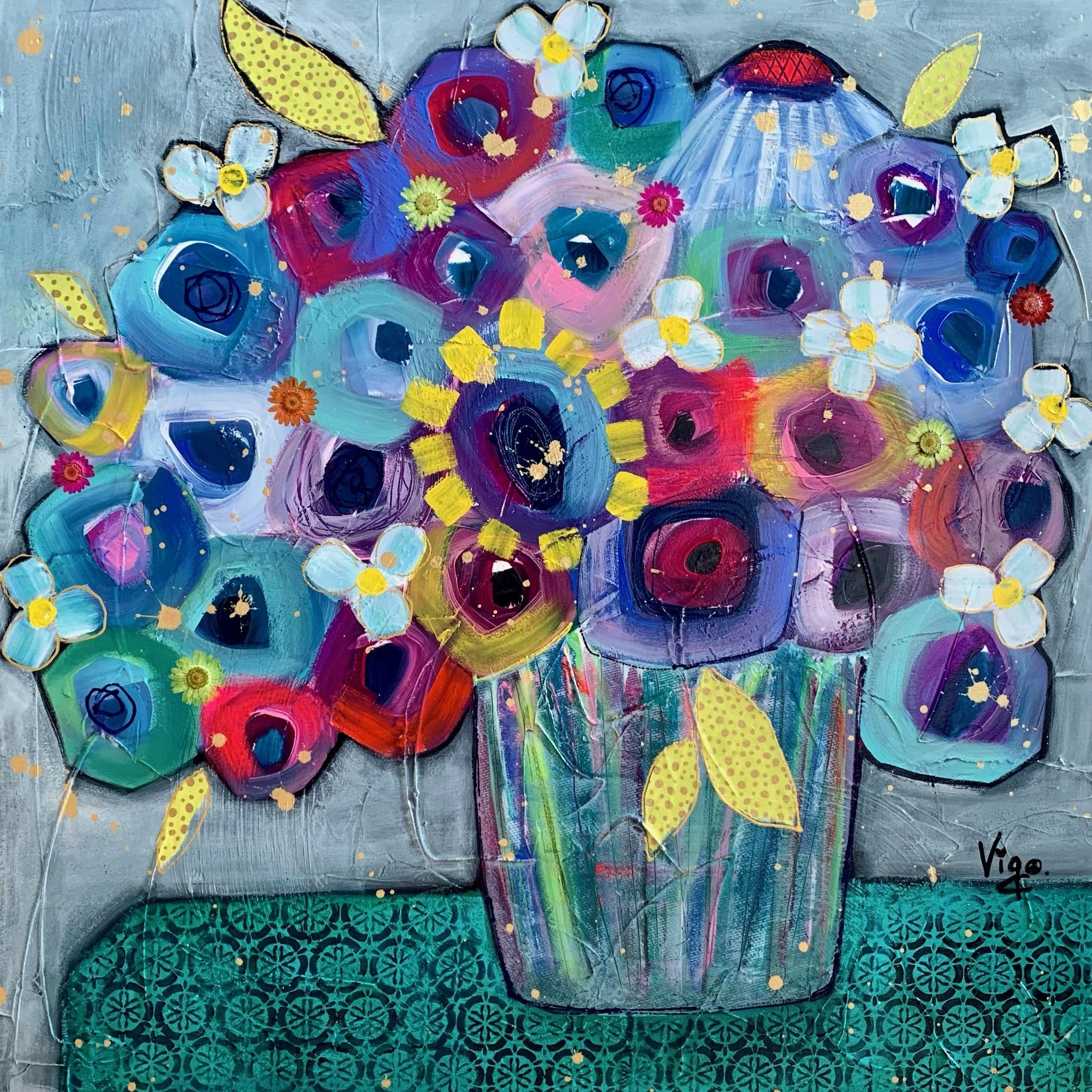 Vigo Oeuvre original - Peinture 24x24 Flower cake