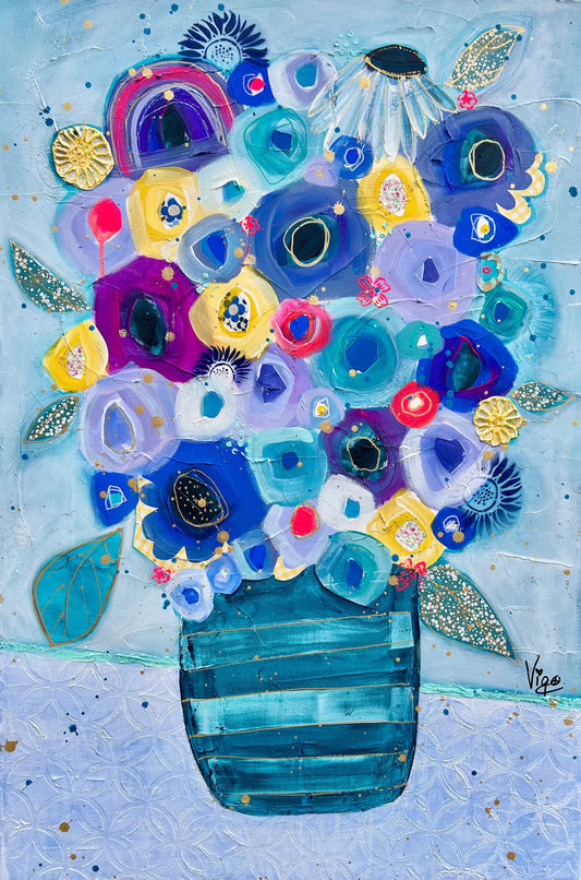 Vigo Oeuvre original - Peinture 36x24 Quelque chose de bleu