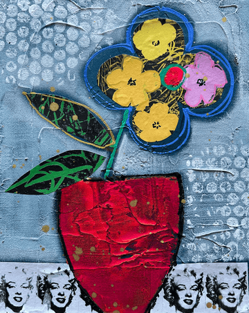 Vigo Oeuvre original - Techniques mixtes 10x8 Fleurs no 2 - Tribute to Warhol